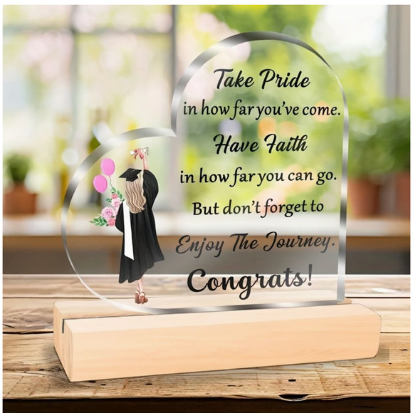 Acrylic Graduation Keepsake w/Wooden Base, Inspirational Graduation Gift for Her - Picture 6 of 6